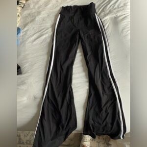 Pink Lily Black Flare Pants with Contrasting White Stripes